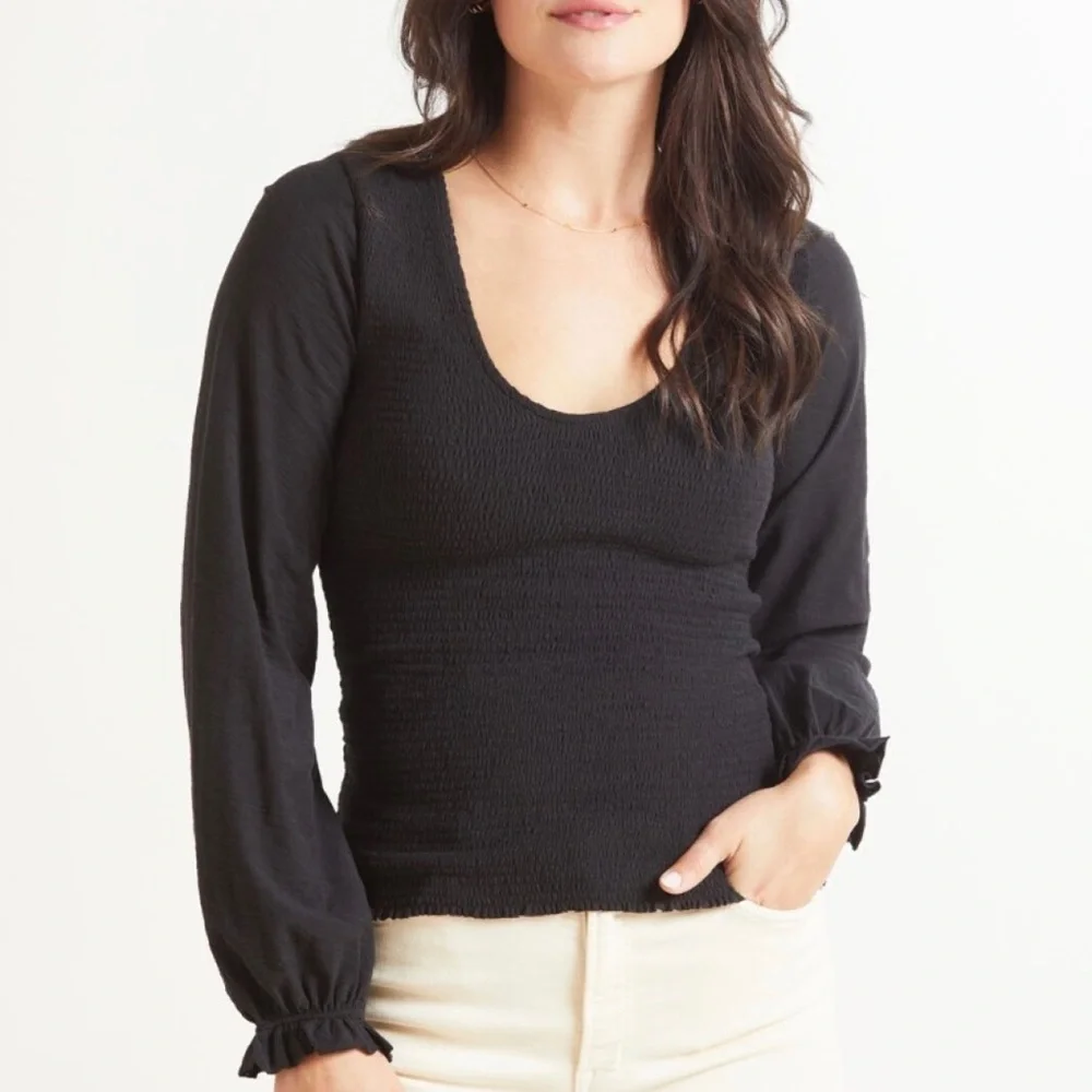 Nation LTD‎ Bunny Smocked Scoop Neck Top, Black